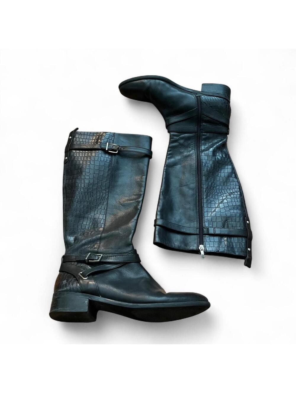 Essex Lane Black Croc Embossed Knee High Boots Size 11